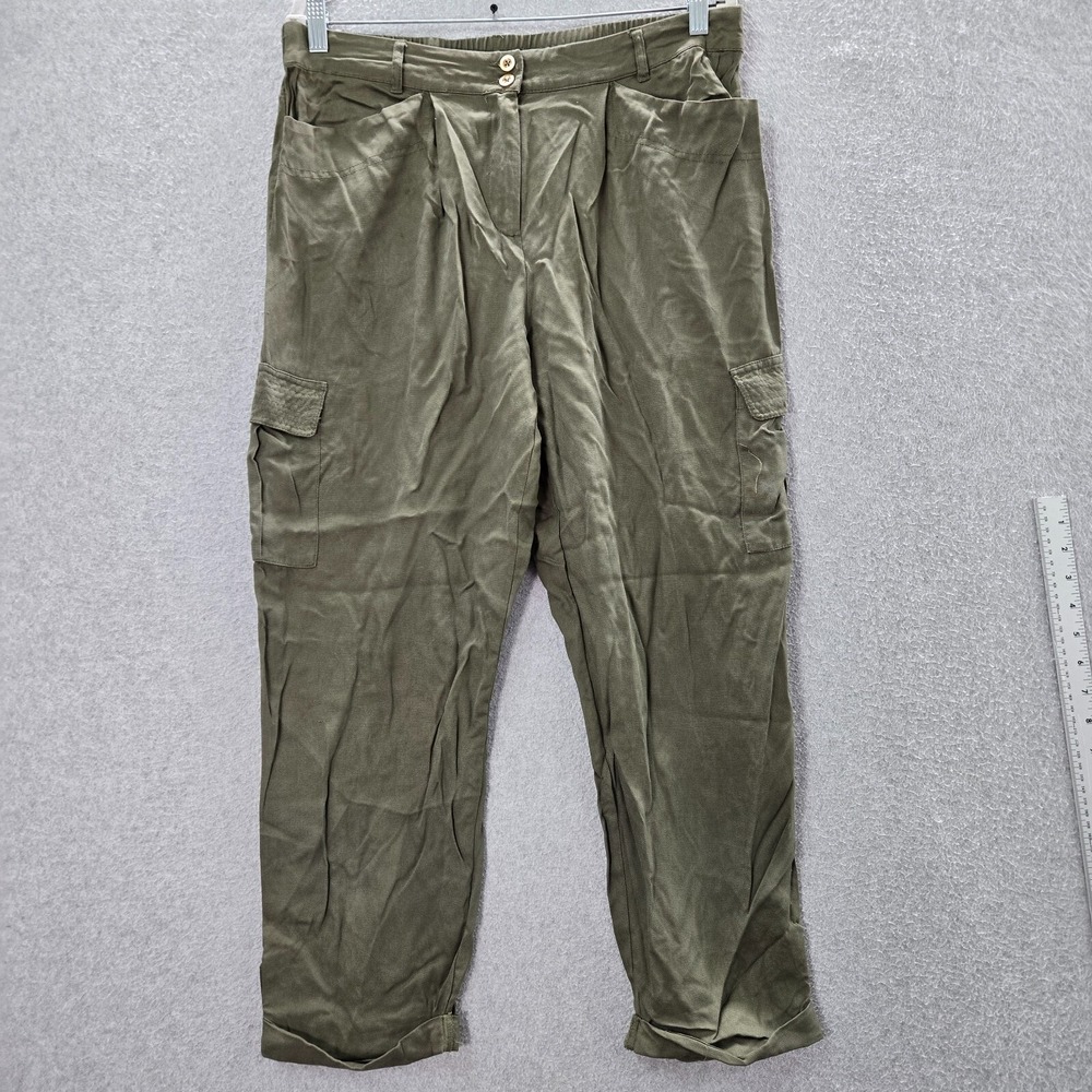 Chico's Women Cargo Pants 2 Green Ankle 100% Tencel Lyocell 24" Inseam
